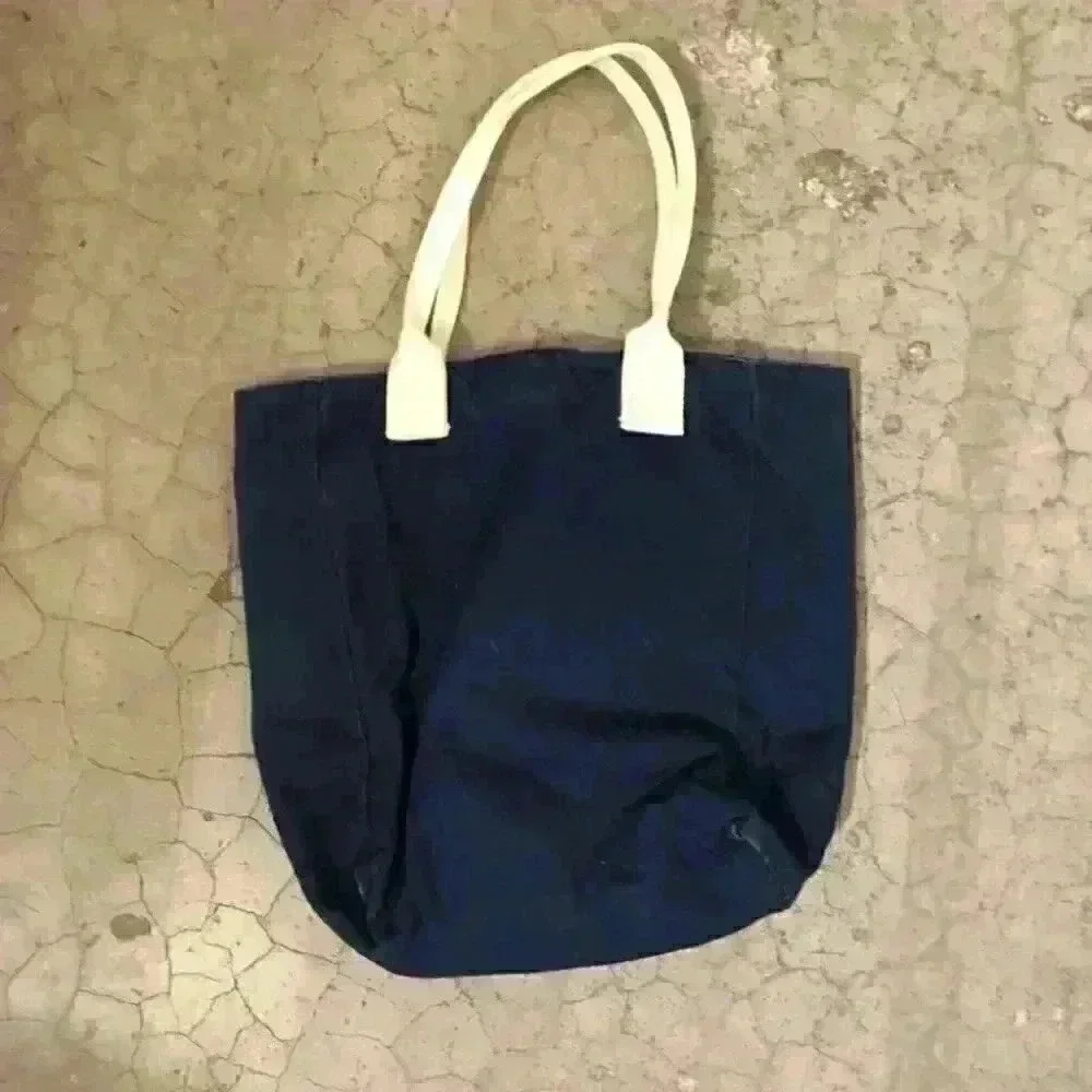 VTG CANVAS PANDA BOOK BAG TOTE BLUE